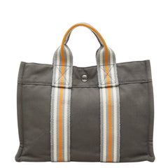 エルメス フールトゥ トートPM ハンドバッグ グレー オレンジ ホワイト シルバー コットン レディース HERMES 中古
