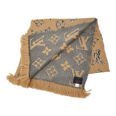 ルイ ヴィトン モノグラム ジャングル エシャルプ ジャイアント マフラー M76346 ベージュ ウール シルク レディース LOUIS VUITTON 中古