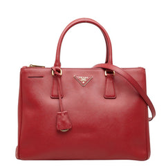 プラダ 三角ロゴプレート ハンドバッグ ショルダーバッグ 2WAY レッド ゴールド サフィアーノレザー レディース PRADA 中古