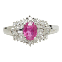 ルビー ダイヤモンド Pt900 プラチナ ルビー1.03ct ダイヤ0.40ct デザインリング リング 指輪 レディース 15.5号 中古