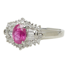 ルビー ダイヤモンド Pt900 プラチナ ルビー1.03ct ダイヤ0.40ct デザインリング リング 指輪 レディース 15.5号 中古