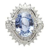 シルバー ライトブルー サファイア ダイヤモンド Pt900 プラチナ サファイア5.52 ダイヤ1.55ct フラワーモチーフ リング 指輪 レディース 18.5号 中古
