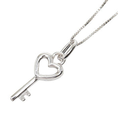 K14WG ホワイトゴールド キーモチーフ 鍵 ハート ペンダント ネックレス レディース 中古