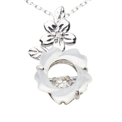 ダイヤモンド ホワイトシェル K10WG ホワイトゴールド ダイヤ0.003ct シェル ダイヤ0.08ct フラワーモチーフ ペンダント ネックレス レディース 中古