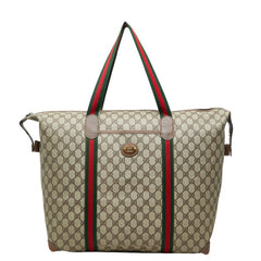 グッチ GGスプリーム シェリーライン ボストンバッグ 012 39 6211 ベージュ PVC レザー レディース GUCCI 中古