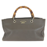 グッチ バンブー ショッパー ミディアム トートバッグ ハンドバッグ 323660 グレー レザー レディース GUCCI 中古