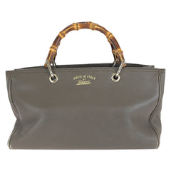 グッチ バンブー ショッパー ミディアム トートバッグ ハンドバッグ 323660 グレー レザー レディース GUCCI 中古
