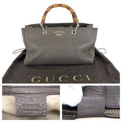 グッチ バンブー ショッパー ミディアム トートバッグ ハンドバッグ 323660 グレー レザー レディース GUCCI 中古