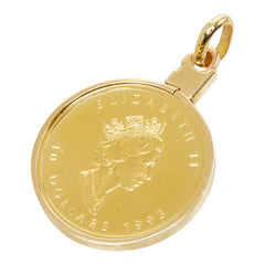 K24IG インゴット K18YG イエローゴールド メープルリーフ 1/4oz 1993 エリザベス2世 10ドル金貨 ペンダントトップ ネックレス レディース 中古