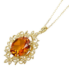 シトリン ダイヤモンド K18YG イエローゴールド マデイラシトリン1.88ct ダイヤ0.04ct マデイラシトリン フラワーモチーフ ペンダント ネックレス レディース 中古