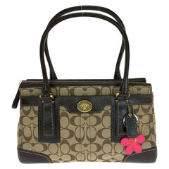 コーチ シグネチャー トートバッグ ハンドバッグ 11062 ダークブラウン ベージュ キャンバス レザー レディース COACH 中古