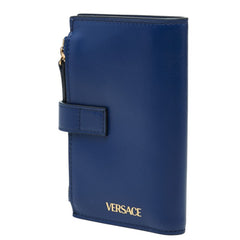 ヴェルサーチェ メデューサ 二つ折り財布 ウォレット 縦型 1002897 ネイビー レザー レディース VERSACE 中古
