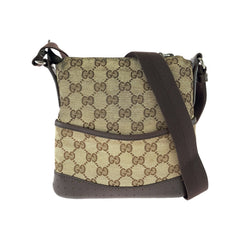 グッチ GGキャンバス ショルダーバッグ ポシェット 147671 ブラウン キャンバス レザー レディース GUCCI 中古