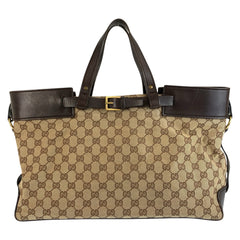 グッチ GGキャンバス トートバッグ ハンドバッグ 106251 ブラウン ベージュ キャンバス レザー レディース GUCCI 中古