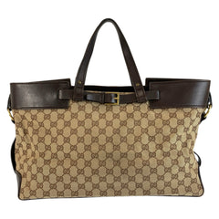 グッチ GGキャンバス トートバッグ ハンドバッグ 106251 ブラウン ベージュ キャンバス レザー レディース GUCCI 中古