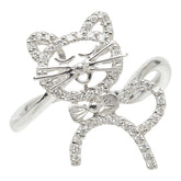 ダイヤモンド K18WG ホワイトゴールド ダイヤモンド0.24ct キャットモチーフ 猫 動物 リング 指輪 レディース 11.5号 中古