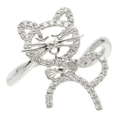 ダイヤモンド K18WG ホワイトゴールド ダイヤモンド0.24ct キャットモチーフ 猫 動物 リング 指輪 レディース 11.5号 中古