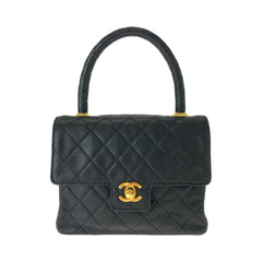 シャネル マトラッセ ココマーク ターンロック ハンドバッグ ブラック 黒 ラムスキン レディース CHANEL 中古