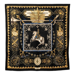 エルメス カレ90 LVDOVICVS MAGNVS 白い馬に跨ったルイ14世 スカーフ 大判スカーフ ブラック レディース HERMES 中古