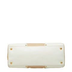 プラダ 三角ロゴプレート ハンドバッグ ショルダーバッグ 2WAY BN2127 ベージュ ホワイト キャンバス レザー レディース PRADA 中古