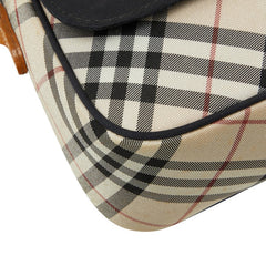 バーバリー ノバチェック ショルダーバッグ ポシェット ベージュ ブラック ナイロン レザー レディース BURBERRY 中古