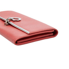 サルヴァトーレフェラガモ ガンチーニ フラップ 長財布 ウォレット レッド系 シルバー レザー レディース Salvatore Ferragamo 中古