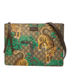 グッチ GGスプリーム ベンガルタイガー クラッチバッグ 2WAY ショルダーバッグ 429004 ベージュ マルチカラー レザー レディース GUCCI 中古