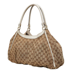 グッチ GGキャンバス アビー ハンドバッグ 189835 ベージュ ホワイト キャンバス レザー レディース GUCCI 中古