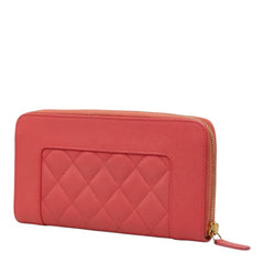シャネル マトラッセ ココマーク マドモワゼル ラウンドジップ 長財布 ピンク キャビアスキン レディース CHANEL 中古