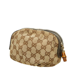 グッチ バンブー コスメポーチ アクセサリーポーチ 246175 ベージュ キャンバス レザー レディース GUCCI 中古