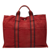 エルメス フールトゥMM ハンドルバッグ トートバッグ ワインレッド ボルドー キャンバス レディース HERMES 中古