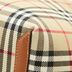 バーバリー ロンドン ノバチェック トートバッグ ラージ ベージュ キャンバス レザー レディース BURBERRY 中古