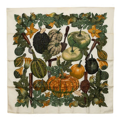 エルメス カレ90 CITROUILLES ET COLOQUINTES かぼちゃとひょうたん スカーフ 大判スカーフ グリーン系 シルク レディース HERMES 中古