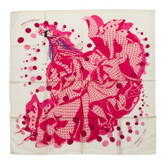 エルメス カレ90 IHOLA FLAMENCA オラ フラメンカ スカーフ 大判スカーフ ホワイト系 ピンク系 シルク レディース HERMES 中古