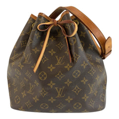 ルイ ヴィトン モノグラム プチノエ 巾着 ショルダーバッグ M42226 ブラウン PVC レザー レディース LOUIS VUITTON 中古