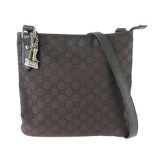 グッチ GG柄 ショルダーバッグ メッセンジャーバッグ 268620 ブラウン ナイロン レザー レディース GUCCI 中古