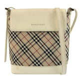 バーバリー ノバチェック ショルダーバッグ ポシェット ホワイト ベージュ キャンバス レザー レディース BURBERRY 中古