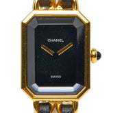 シャネル プルミエール M 腕時計 H0001 クオーツ ブラック文字盤 メッキ レザー オニキス レディース CHANEL 中古