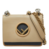 フェンディ ミニ キャナイエフ チェーン ショルダーバッグ 8BT286 ベージュ ネイビー レザー レディース FENDI 中古