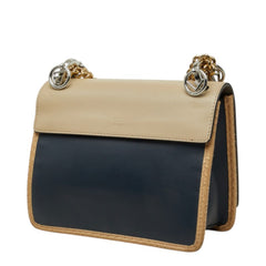 フェンディ ミニ キャナイエフ チェーン ショルダーバッグ 8BT286 ベージュ ネイビー レザー レディース FENDI 中古