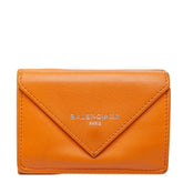 バレンシアガ ペーパー ミニウォレット 三つ折り財布 コンパクトウォレット 391446 オレンジ レザー レディース BALENCIAGA 中古