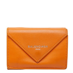 バレンシアガ ペーパー ミニウォレット 三つ折り財布 コンパクトウォレット 391446 オレンジ レザー レディース BALENCIAGA 中古