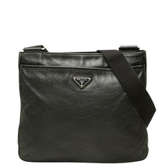 プラダ 三角ロゴプレート 斜め掛け ショルダーバッグ ブラック レザー レディース PRADA 中古