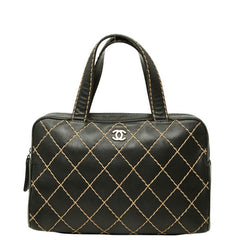 シャネル ココマーク ワイルドステッチ ハンドバッグ ミニ ボストンバッグ ブラック レザー レディース CHANEL 中古