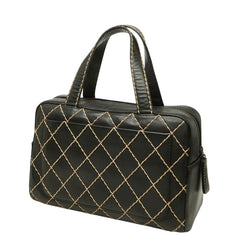 シャネル ココマーク ワイルドステッチ ハンドバッグ ミニ ボストンバッグ ブラック レザー レディース CHANEL 中古