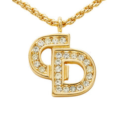 ディオール CDロゴ ペンダント ネックレス ゴールド メッキ ラインストーン レディース Dior 中古