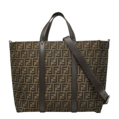 フェンディ FFロゴ ズッカ柄 トートバッグ ショルダーバッグ 2WAY 7VA390 ブラウン レザー ジャガード レディース FENDI 中古