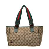 グッチ GGキャンバス シェリーライン トートバッグ ハンドバッグ 145810 ベージュ グリーン キャンバス レザー レディース GUCCI 中古