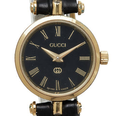 グッチ 腕時計 2000L クオーツ ブラック文字盤 ステンレススチール レザー レディース GUCCI 中古