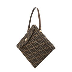 フェンディ ズッカ スクエア ワンハンドル ハンドバッグ ブラウン キャンバス レザー レディース FENDI 中古